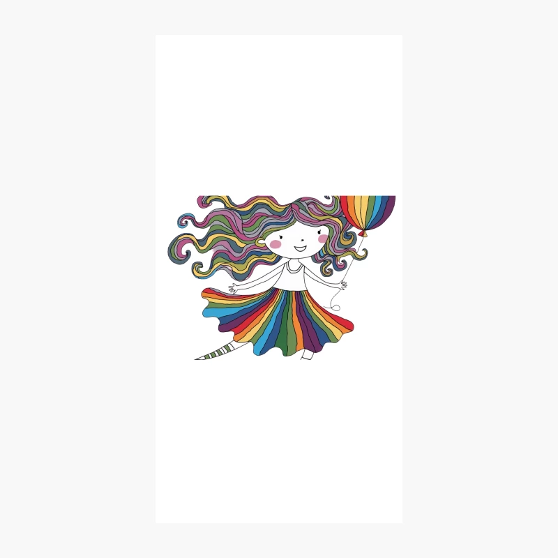 Whimsical Rainbow Character with Colorful Hair and Hot Air Balloon iPhone Case