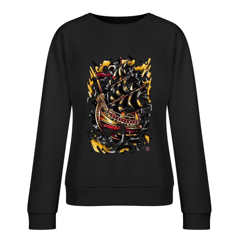 Artistic Pirate Ship Design Female Pullover Sweatshirt