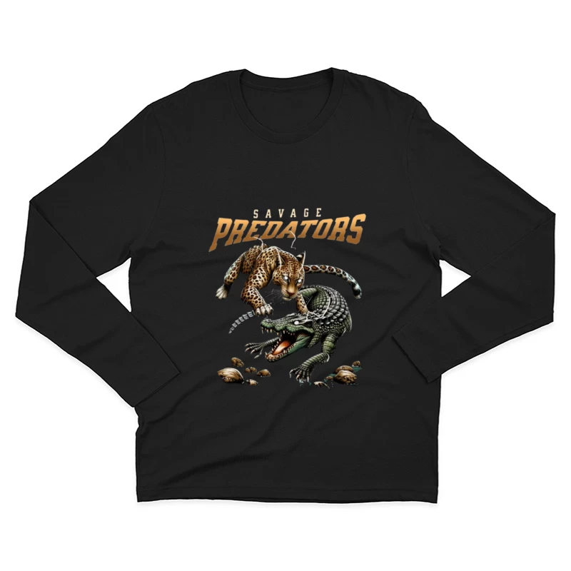 Savage Predators: Jaguar vs Crocodile Battle Art Male Long Sleeve T-Shirt