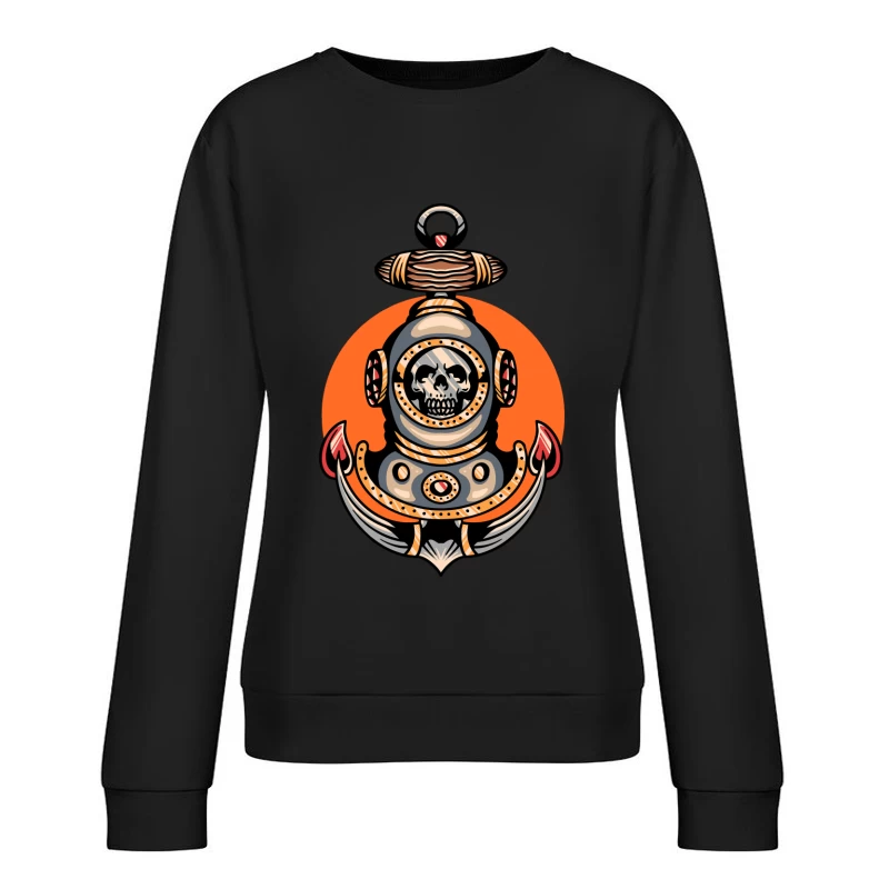 Vintage Nautical Skull Diving Helmet Illustration Female Pullover Sweatshirt