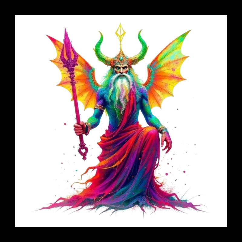 Rainbow-Hued Horned Deity with Dragon Wings Pin