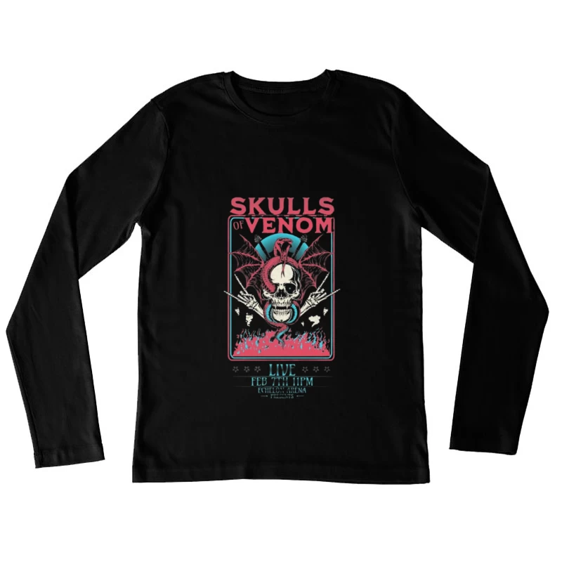 Gothic Skulls of Venom Concert Poster with Spiderwebs and Flames Female Long Sleeve T-Shirt