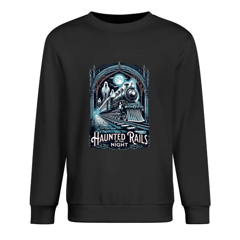 Gothic Haunted Steam Train Under Moonlit Archway Male Pullover Sweatshirt