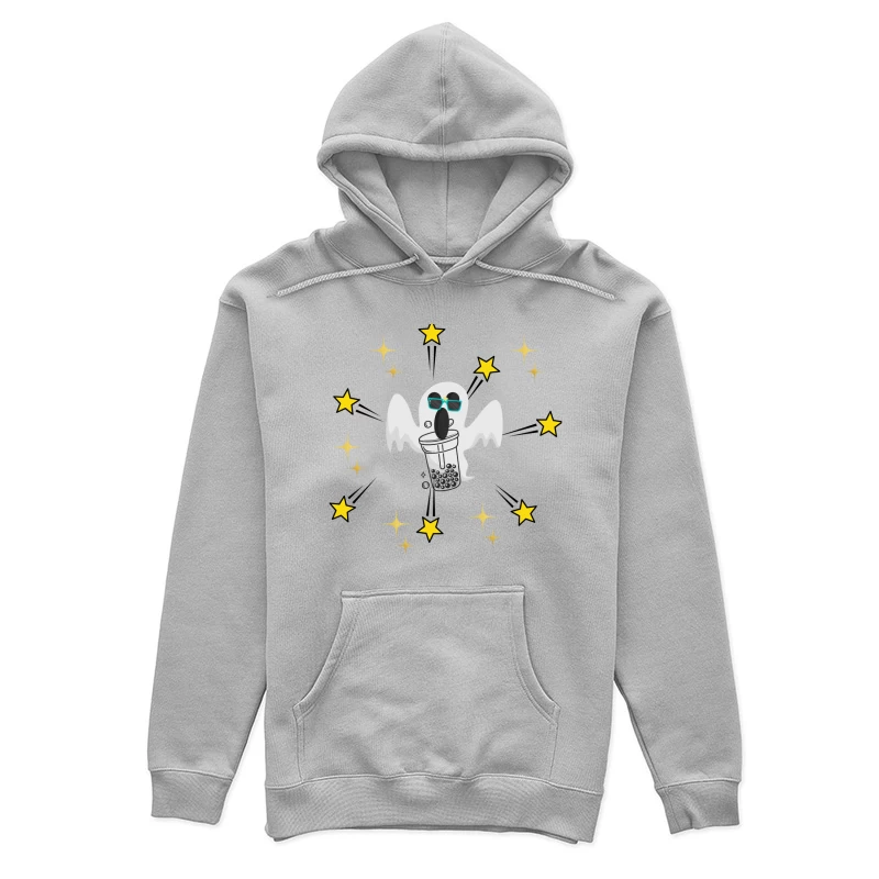 Cool Ghost Drinking Boba Tea with Stars Female Pullover Hoodie