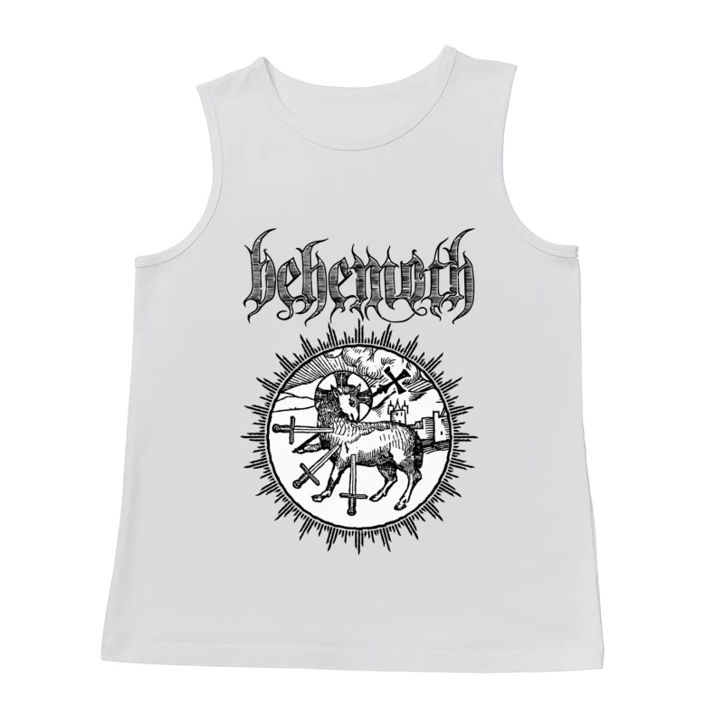 Occult Black Metal Logo with Medieval Lamb and Swords Male Tank Top