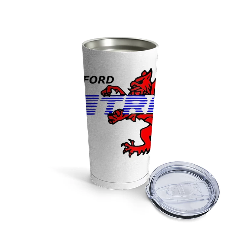 Trafford Metro Transit Logo with Red Heraldic Dragon Travel Mug