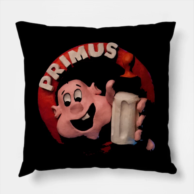 Vintage Primus Beer Mascot with Beer Mug Throw Pillow