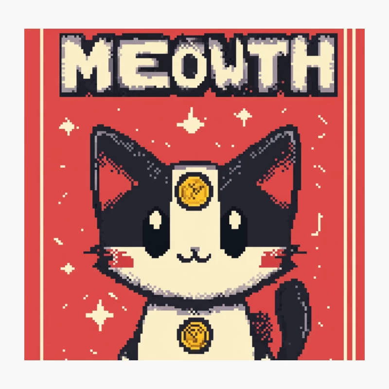 Cute Pixel Art Cat: Meouth in Retro Gaming Style Throw Pillow