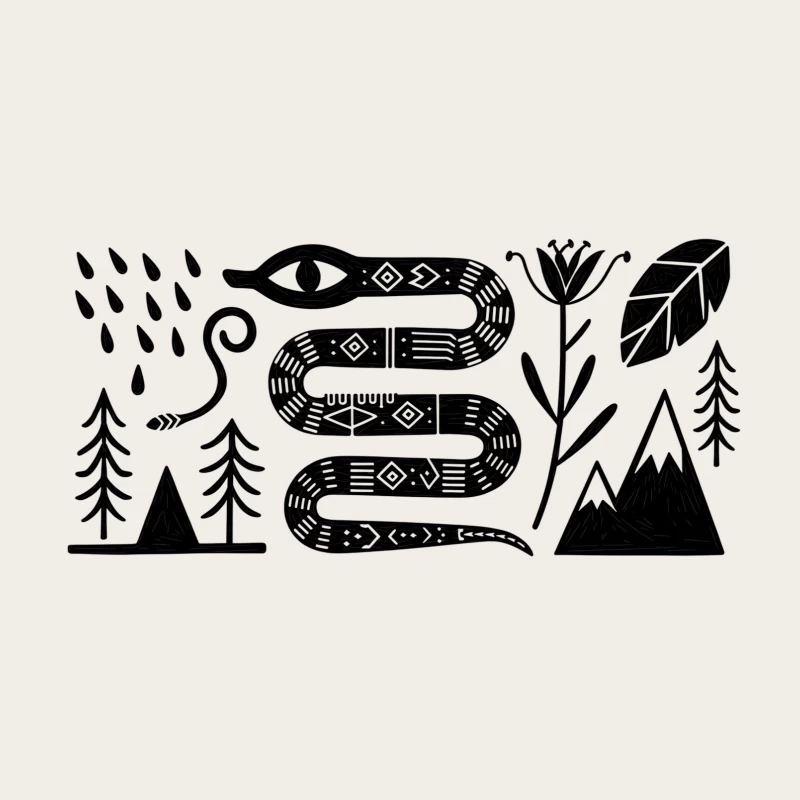 Tribal Nature: Geometric Snake and Forest Elements Bucket Hat
