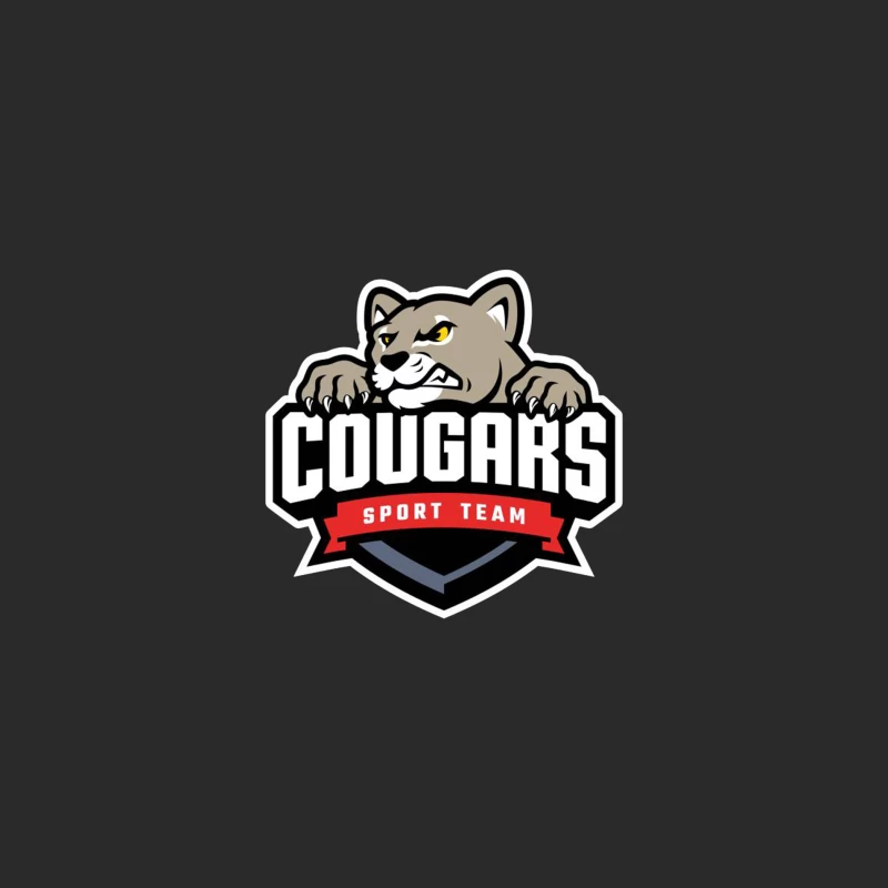 Fierce Cougar Sports Team Logo with Red Banner Baseball Cap