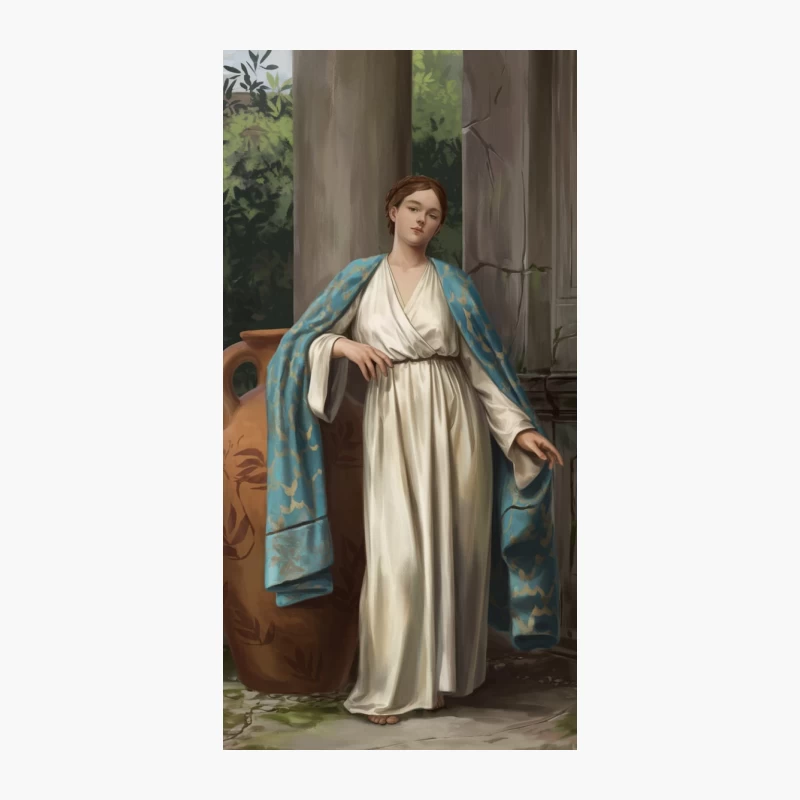 Classical Painting of Grecian Woman in White Robe and Blue Cloak iPhone Case