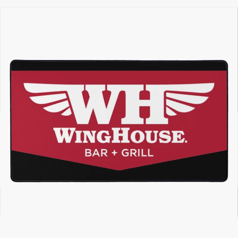 WingHouse Bar & Grill Restaurant Logo with Wings Design Desk Mat