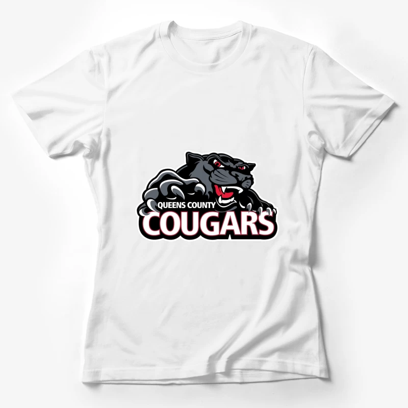 Queens County Cougars Sports Team Logo with Black Cougar Mascot Female T-Shirt