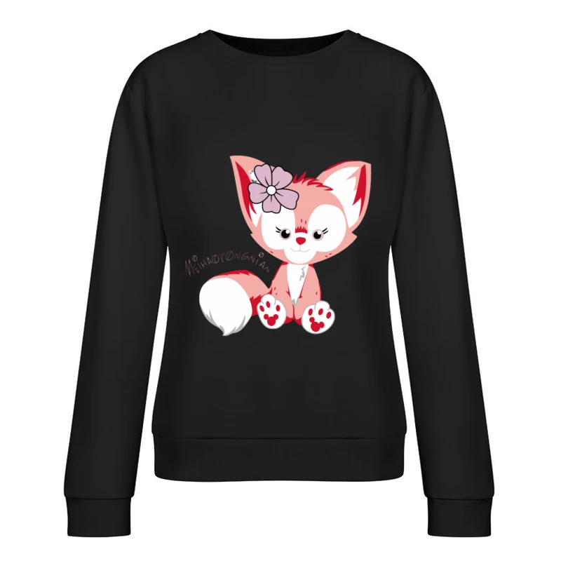 Niedlicher rosa Fuchs mit Blume Damen Pullover Sweatshirt