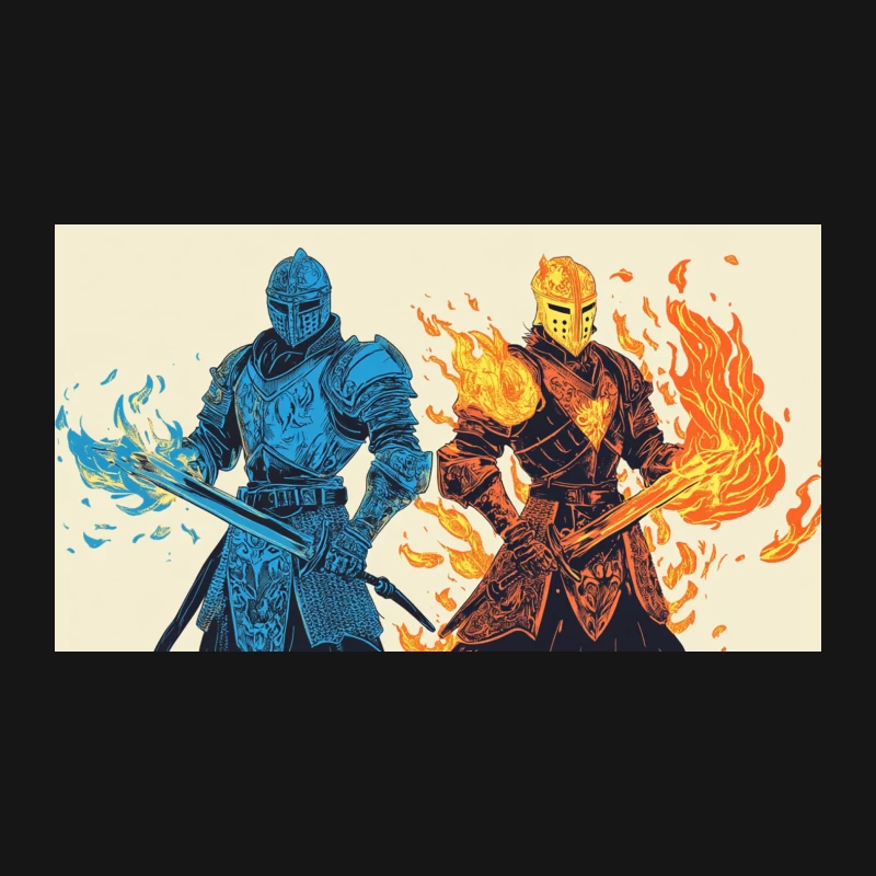 Ice and Fire: Elemental Knights in Epic Fantasy Duel Desk Mat
