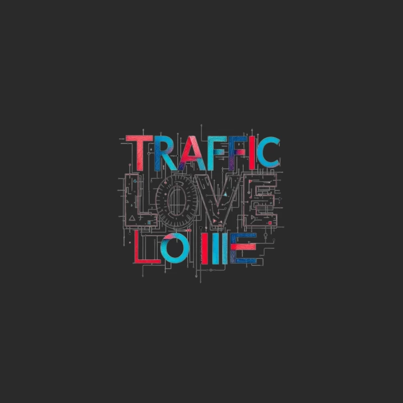 Traffic Love Typography with Technical Design Elements Baseball Cap