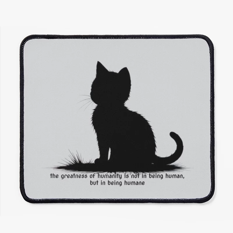 Black Cat Silhouette with Humane Message Mouse Pad