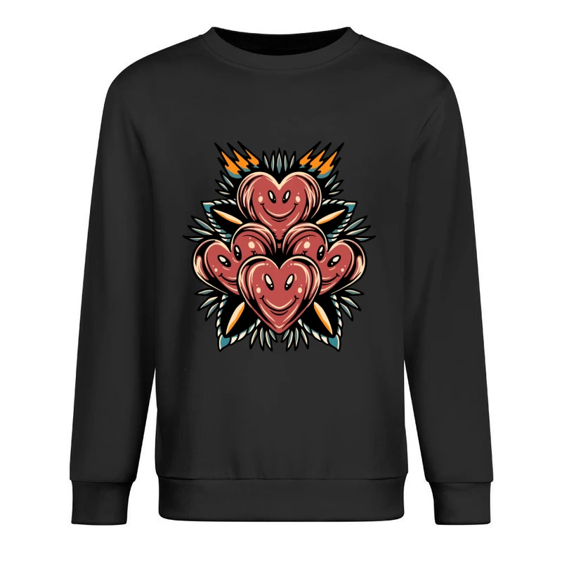 Playful Smiling Hearts Illustration Male Pullover Sweatshirt