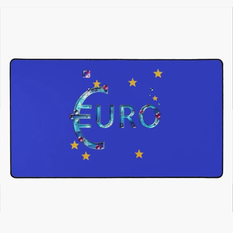 Decorative Crystal Euro Symbol with European Stars Desk Mat