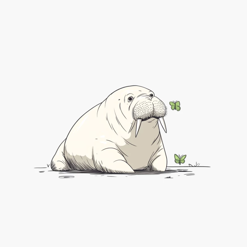 Cute Walrus With Butterflies Illustration Cotton Tote Bag