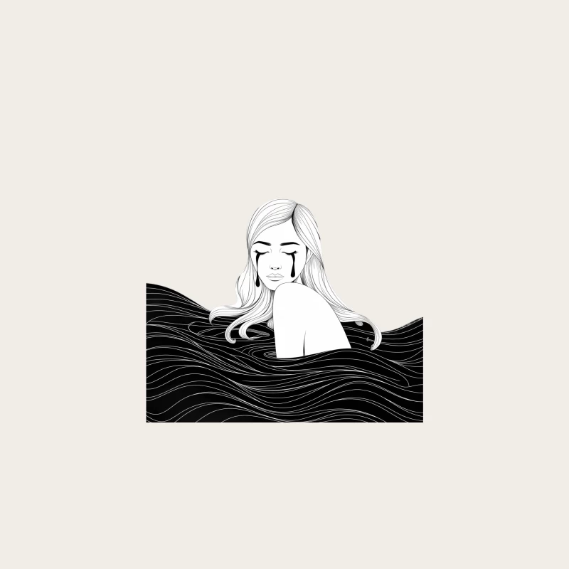 Emotional Black and White Illustration: Tears in the Water Bucket Hat