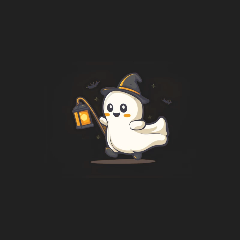 Cute Cartoon Ghost with Witch Hat and Lantern on Halloween Night Bucket Hat