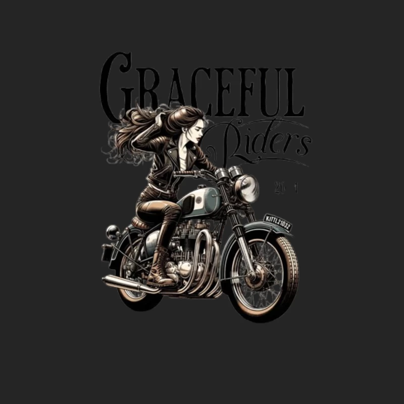 Graceful Riders: Vintage Motorcycle Art with Female Motorcyclist Female Pullover Sweatshirt