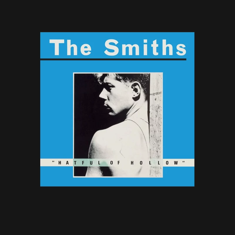 The Smiths "Hatful of Hollow" Album Cover with Black and White Portrait on Blue Background Male T-Shirt