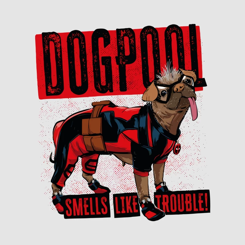 Funny "Dogpool" Pug Superhero Comic Style T-Shirt Design Male Pullover Hoodie