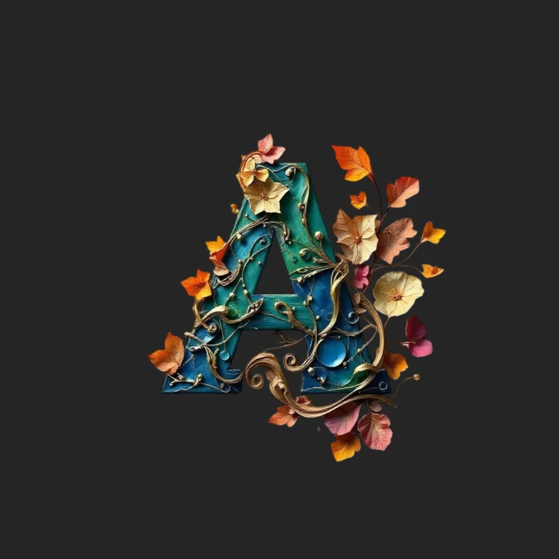 Ornate Teal Letter A with Autumn Floral Embellishments Female Pullover Sweatshirt