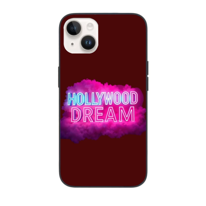 Neon Hollywood Dream Sign with Pink Cloud Background iPhone Case