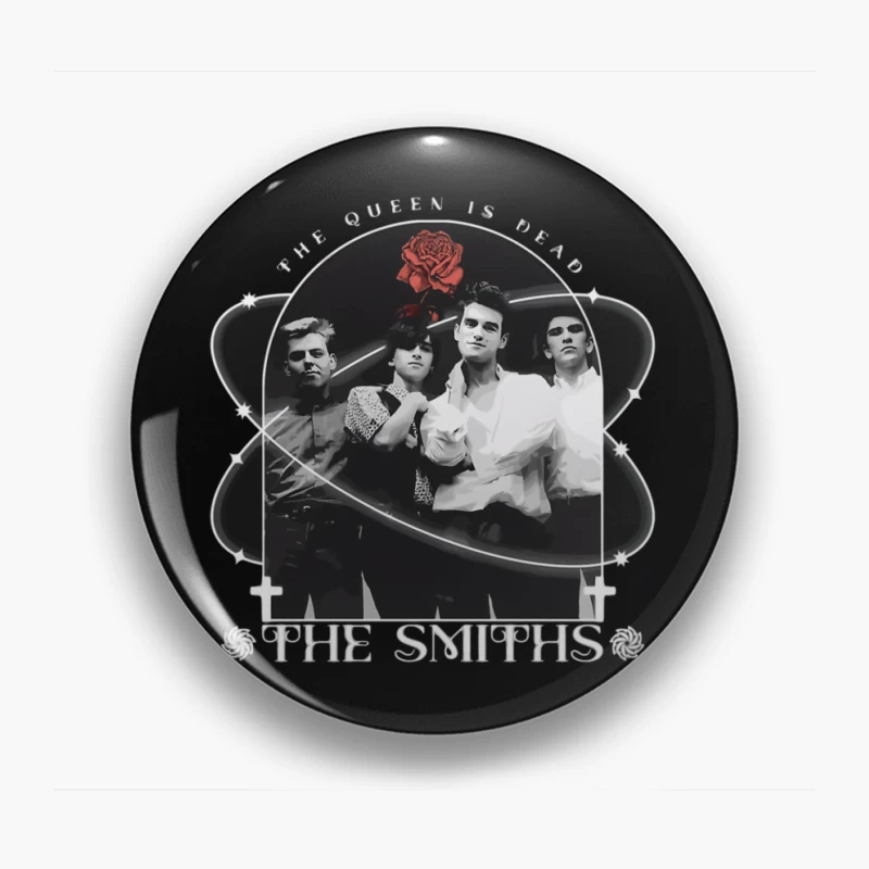 The Smiths - Vintage Black and White Band Portrait with Red Rose Pin