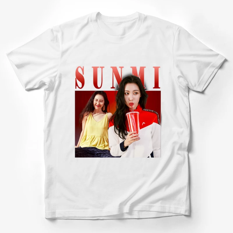 Two Young Women in Contrasting Yellow and Red Sporty Fashion Shoot Male T-Shirt