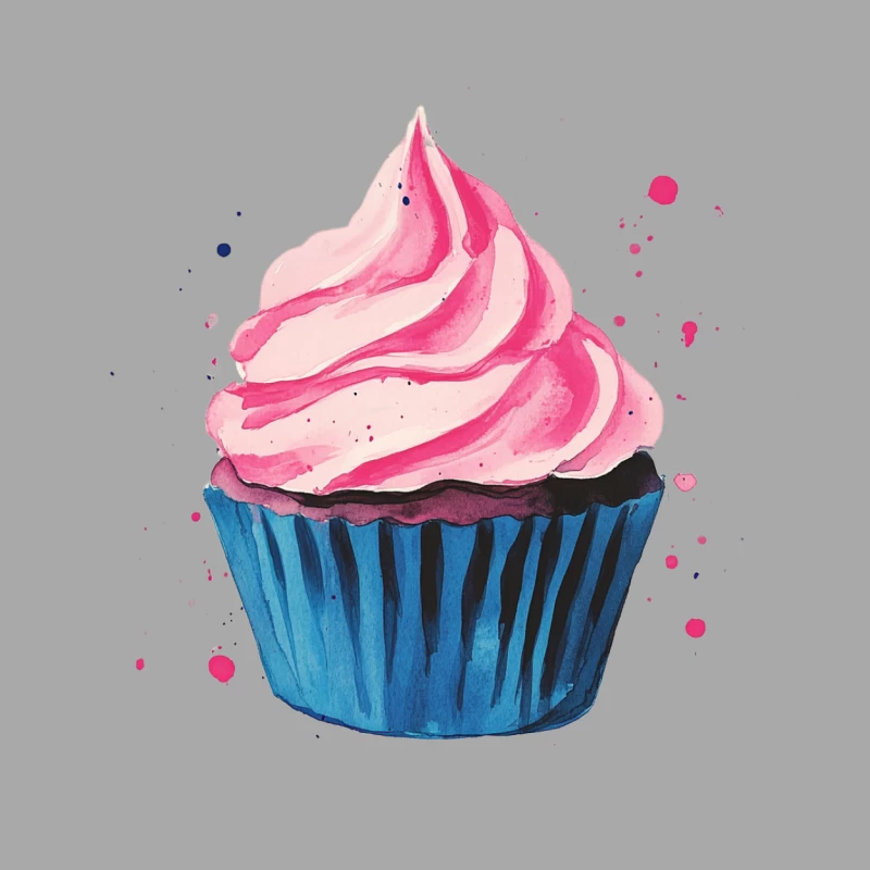 Watercolor Cupcake with Pink Frosting and Blue Wrapper Male Pullover Hoodie