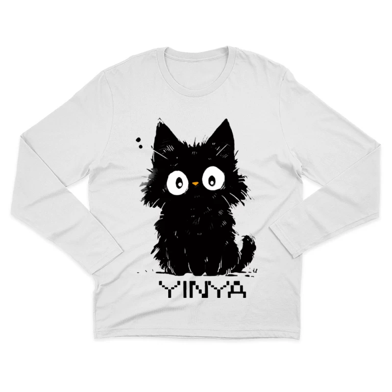 Schwarze flauschige Katze Illustration Herren Langarm T-Shirt