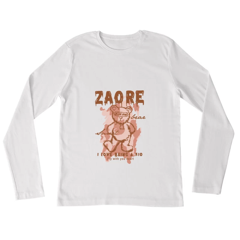 Cute Teddy Bear Illustration with Text Female Long Sleeve T-Shirt