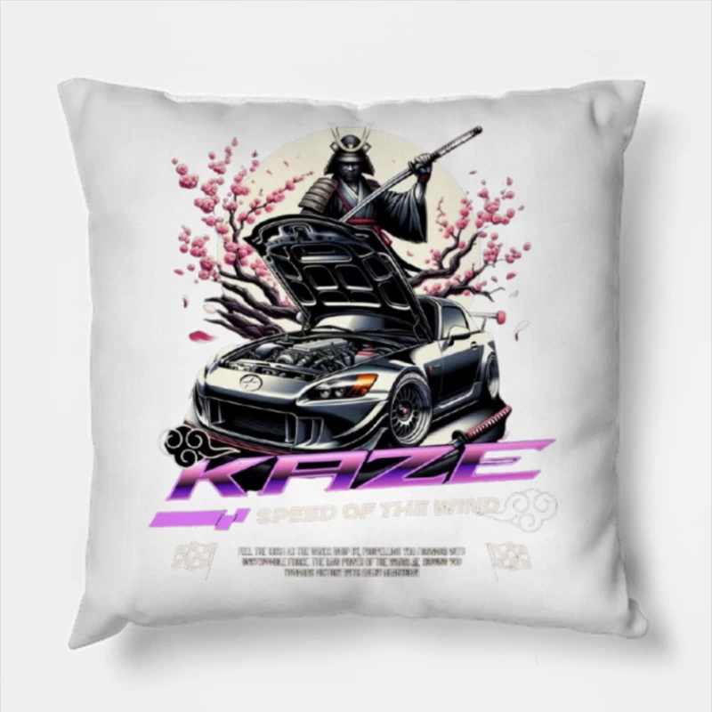 Samurai Warrior Honda S2000 with Cherry Blossoms in Anime Style Throw Pillow