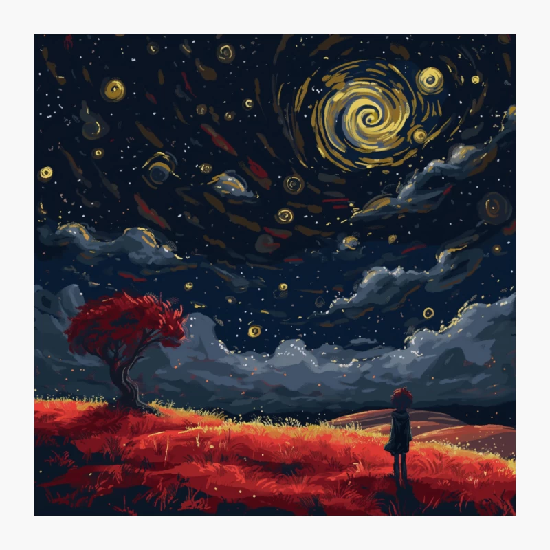 Starry Night Little Prince Painting - Colorful Van Gogh Style Little Prince Art Pin