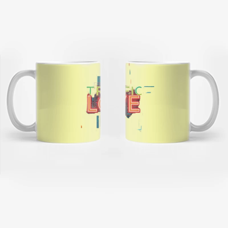 Neon Traffic Love Typography with Glitch Effect Coffee Mug