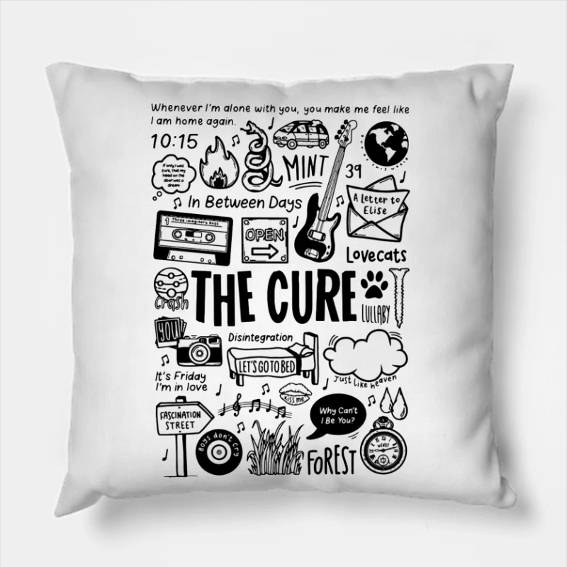 The Cure Band Fan Art Doodle Collection Throw Pillow