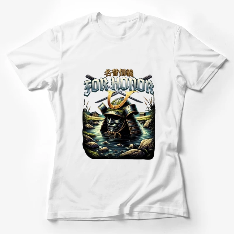 Japanese Samurai Helmet Emerging from Water - Artistic Illustration Female T-Shirt