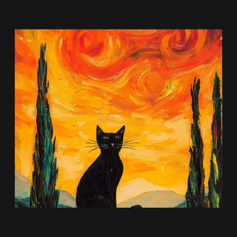 Surreal Cat Painting in Van Gogh's Starry Night Style Mouse Pad