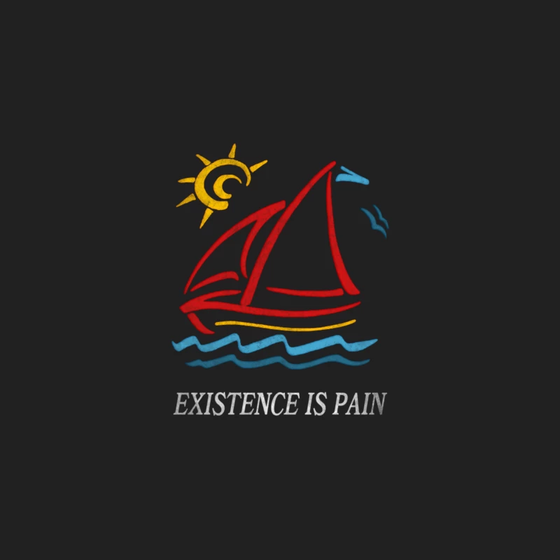 1980s Vintage Style  Existence is Pain Aesthetic Sailboat Faded Design Bucket Hat