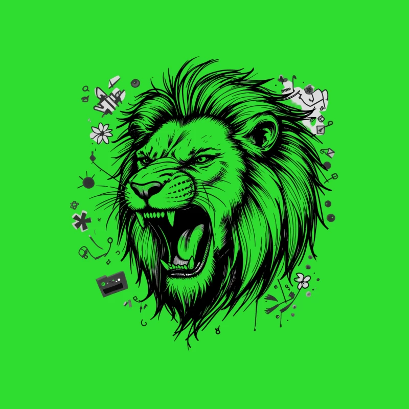 Roaring Lion Illustration Tapestry