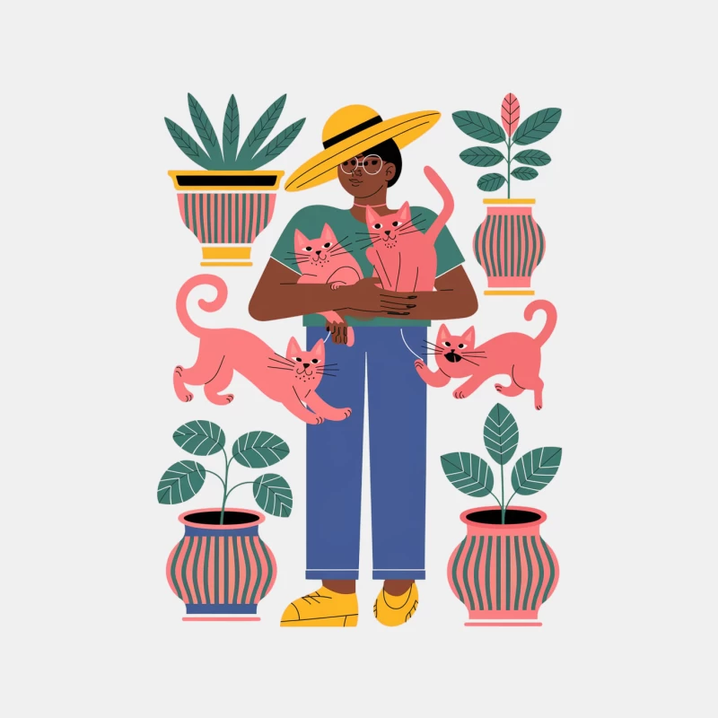 Stylized Illustration of Plant and Cat Enthusiast Male Tank Top