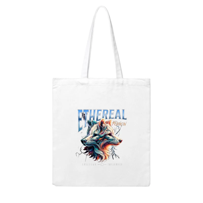 Ethereal Wolf Spirit with Lightning - Abstract Digital Art Cotton Tote Bag