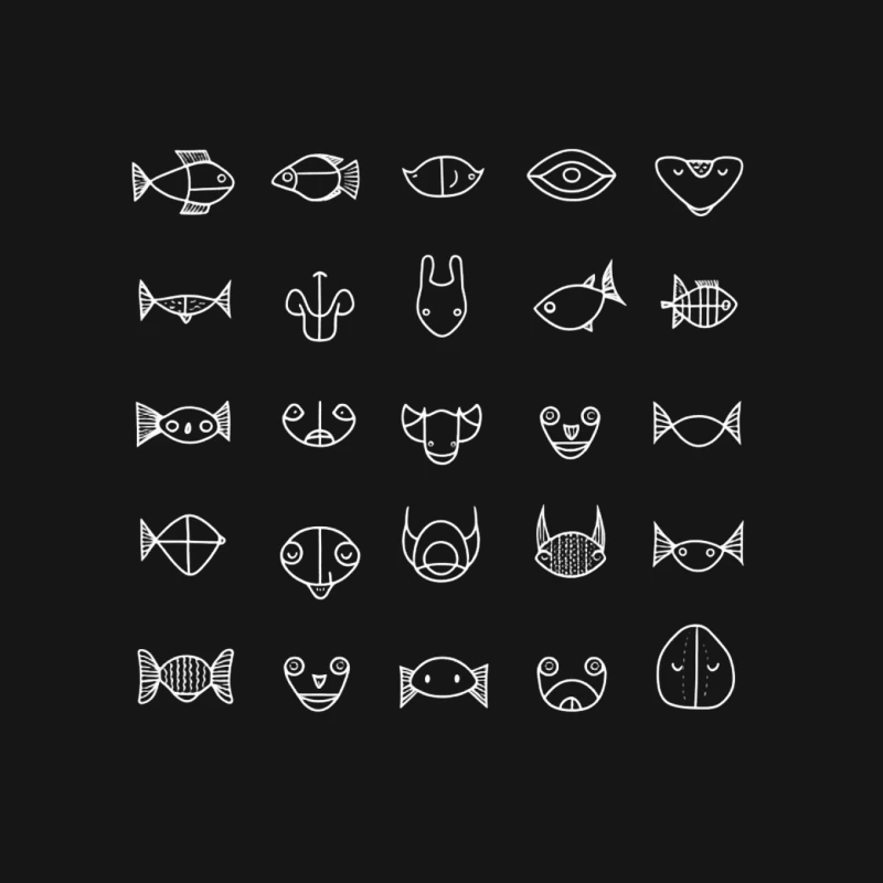 Simple Faces and Fish Animal Sketch Icons Mouse Pad