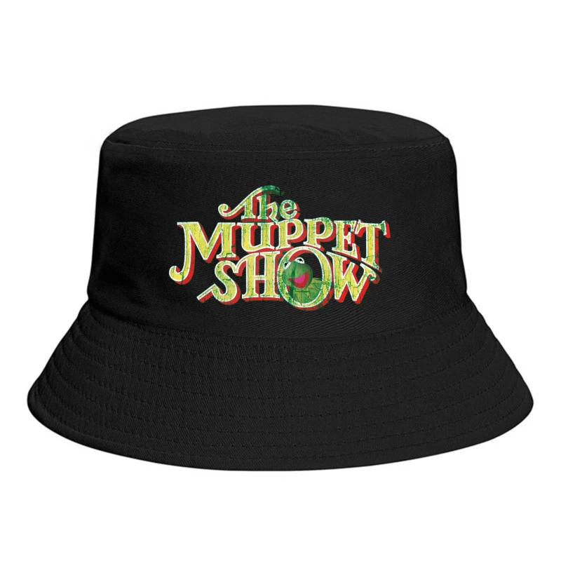 Vintage Logo Design of The Muppet Show with Green Frog Character Bucket Hat