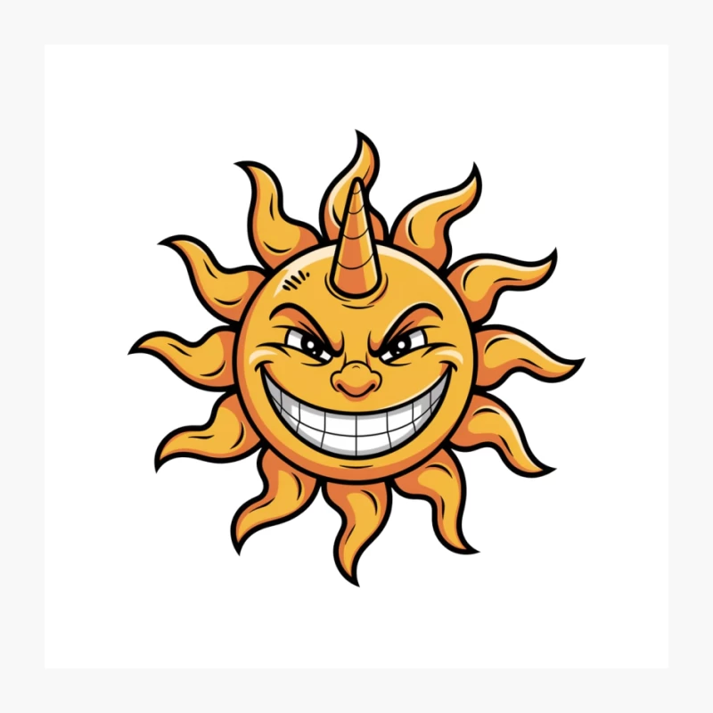 Mischievous Cartoon Sun with Devilish Grin Pin