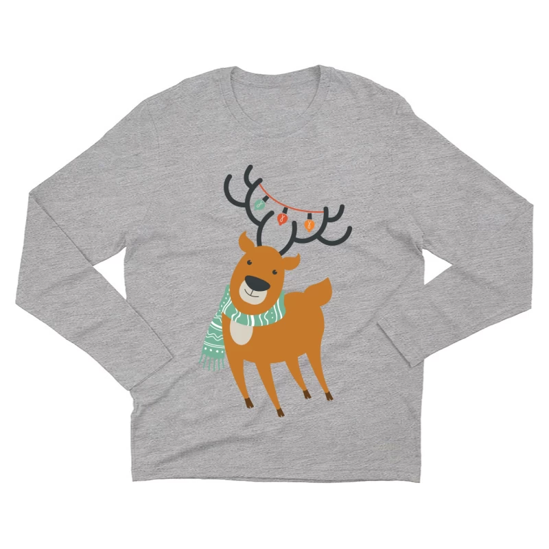 Renne de Noël avec guirlande et écharpe Homme Manches Longues T-Shirt